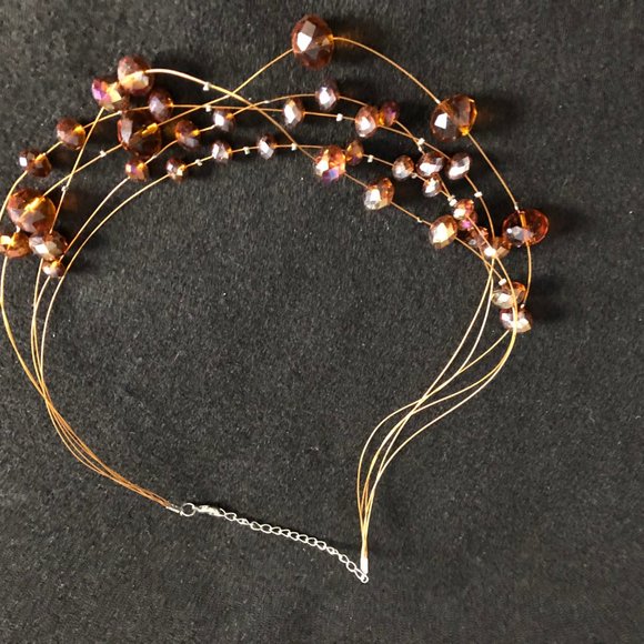 five strands beaded necklace brown beads 18" - Picture 3 of 7